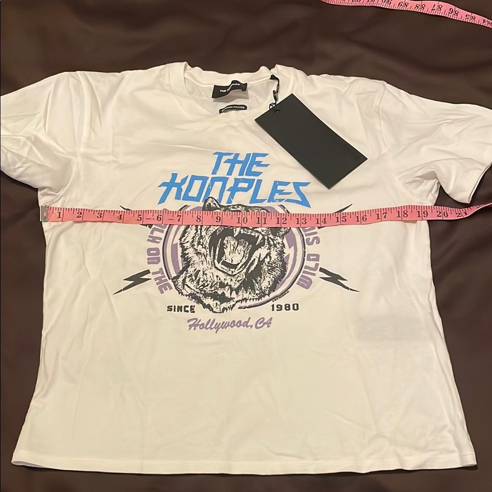 The Kooples Paris women’s White Tee with Blue and purple graphics.